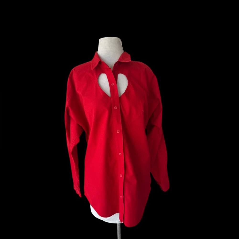 Vtg 90s San Angelo Texas Collection Red Heart Cut Out Western Shirt Sz L Cowgirl